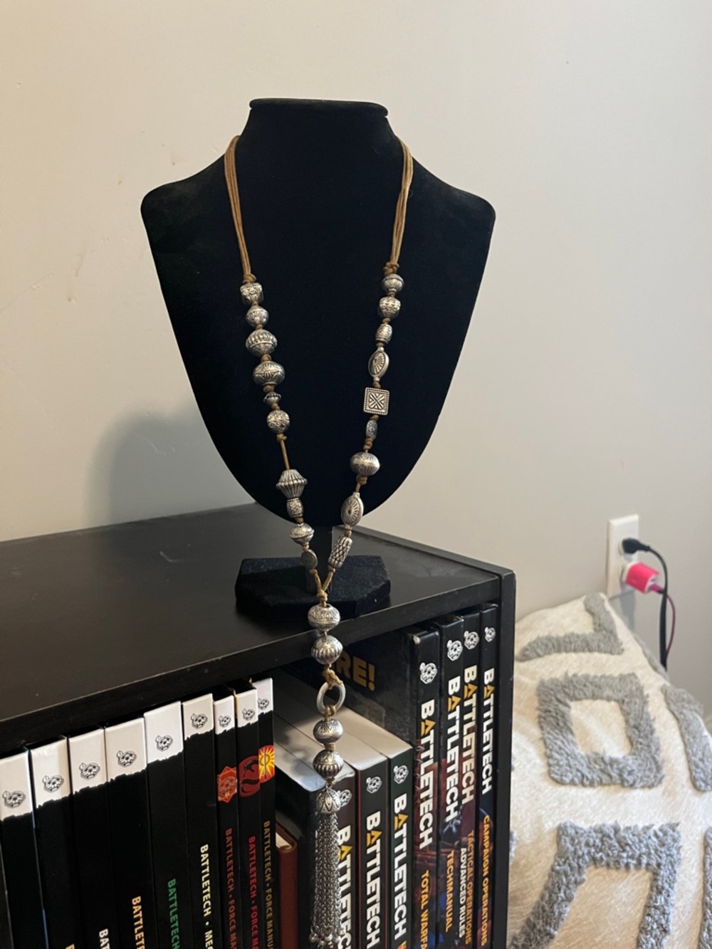Chico's Sued Silver-Tone Beaded Tassel Necklace Western Style Necklace - Picture 8 of 8